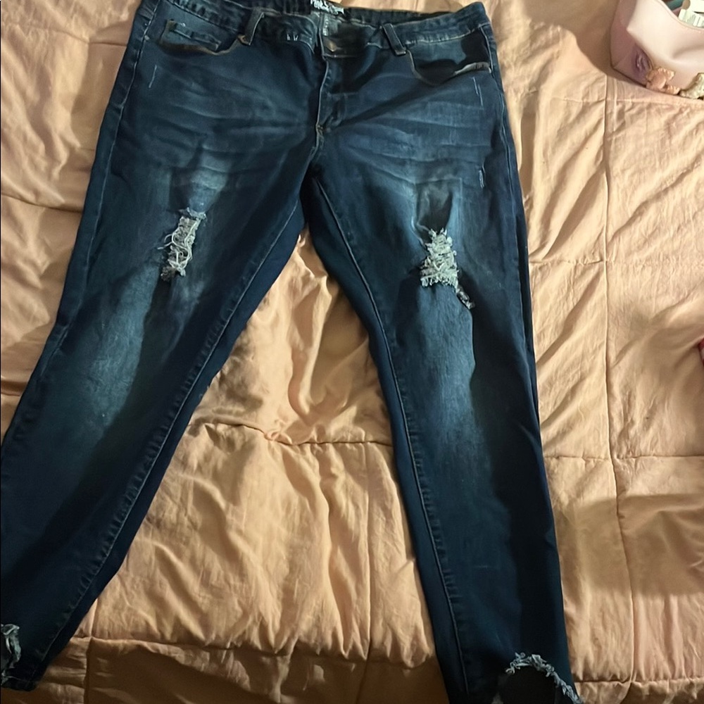 Denim&Co Blue Skinny Jeans with Distressed Details